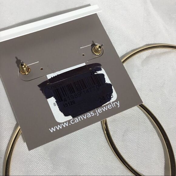 Canvas Large Gold Tone Post Hoop Earrings (G1) - Picture 5 of 7